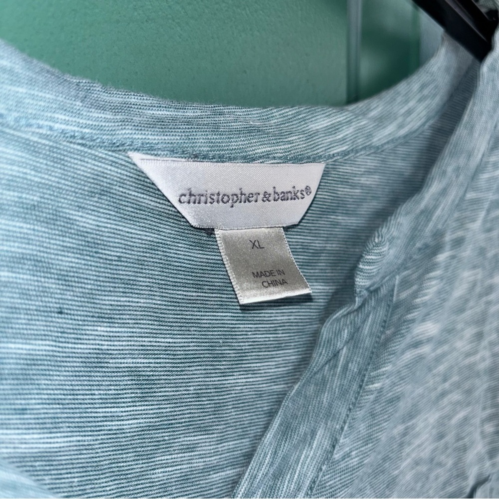 Christopher & Banks Light Teal Henley Tunic Top - Picture 3 of 6